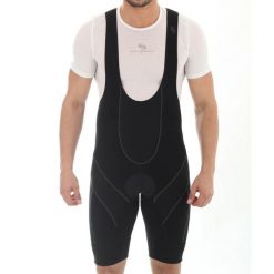 Spodenki rowerowe męskie krótkie z wkładką i szelkami Brubeck. Czarne szorty męskie Brubeck, bez wzorów, z elastanu, sportowe. Za 59.99 zł.