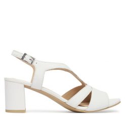 Sandały Caprice. Białe sandały damskie Caprice, bez wzorów, bez obcasa, na słupku. Za 329.99 zł.