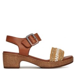 Sandały Remonte. Brązowe sandały damskie Remonte, bez wzorów, bez obcasa, na słupku. Za 295.99 zł.