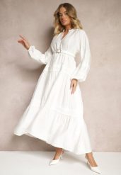 Biała Wiskozowa Sukienka Ozdobiona Koronką Nelanira. Białe sukienki damskie Renee, na co dzień, l, z aplikacjami, z jeansu, eleganckie, bez kołnierzyka, bez ramiączek, maxi, kopertowe. W wyprzedaży za 143.99 zł.