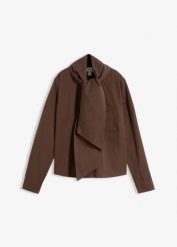 Bluzka z krawatką. Brązowe bluzki damskie bonprix, bez wzorów, bez kołnierzyka, bez ramiączek. Za 159.99 zł.