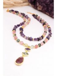 L'Atelier de Gaia Pozłacany naszyjnik z ametystami i elementami ozdobnymi - dł. 45 cm rozmiar: onesize. Różowe naszyjniki damskie L'Atelier de Gaia, pozłacane. Za 147.91 zł.