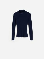 Golf z wełny merino - granatowy. Niebieskie golfy damskie Reserved, l, bez wzorów, z wełny, bez ramiączek. Za 199.99 zł.