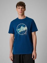 4F T-shirt regular z nadrukiem męski - turkusowy S. Niebieskie t-shirty męskie 4f, m, bez wzorów, z bawełny, bez kołnierzyka. Za 59.99 zł.