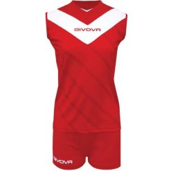 Damski komplet siatkarski koszulki + spodenki Kit Muro czerwono-biały. Białe szorty damskie Givova, bez wzorów, sportowe. Za 112.18 zł.