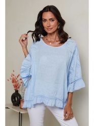 Le Monde du Lin Lniana bluzka w kolorze błękitnym rozmiar: 36/38. Niebieskie bluzki damskie Le Monde du Lin, bez wzorów, z koronki, klasyczne, bez kołnierzyka, bez ramiączek. Za 143.99 zł.