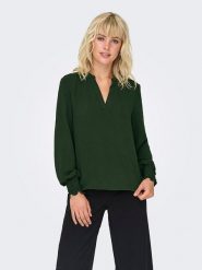 ONLY Bluzka w kolorze ciemnozielonym rozmiar: XS. Zielone bluzki damskie Only, xs, bez wzorów, bez kołnierzyka, bez ramiączek. Za 79.03 zł.