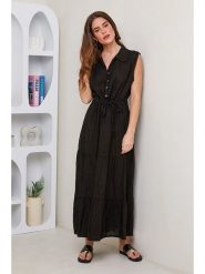 Rodier Lin Lniana sukienka w kolorze czarnym rozmiar: M/L. Czarne sukienki damskie Rodier Lin, l, bez wzorów, ze lnu, bez kołnierzyka, bez ramiączek, maxi, rozkloszowane. Za 184.02 zł.