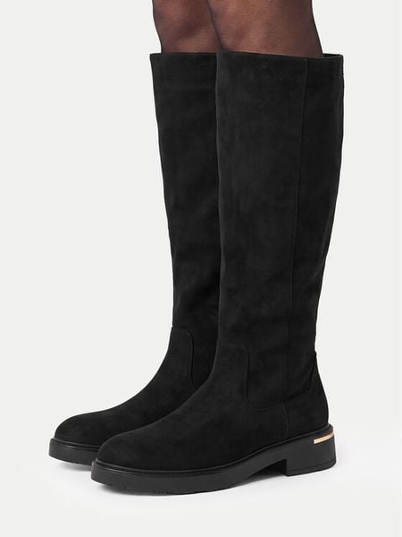 Nine West Kozaki CEO-LB205652-7B Czarny. Czarne kozaki damskie Nine West, z materiału, bez obcasa, na płaskiej podeszwie. Za 299.99 zł.