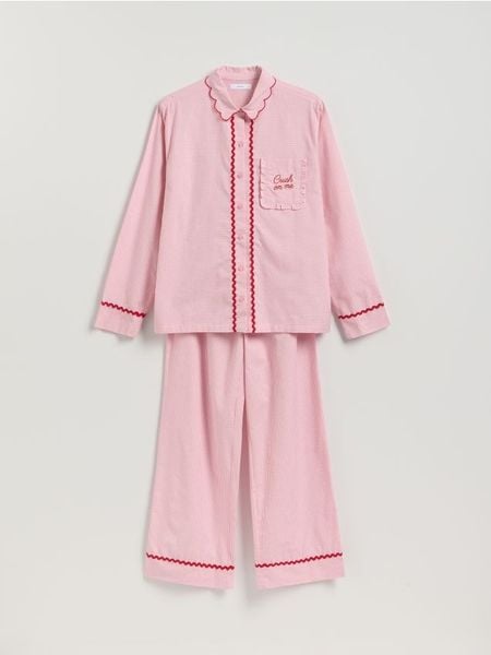 Dwuczęściowa piżama z bawełny - różowy. Czerwone piżamy damskie Reserved, l, bez wzorów, z bawełny, bez ramiączek. Za 159.99 zł.