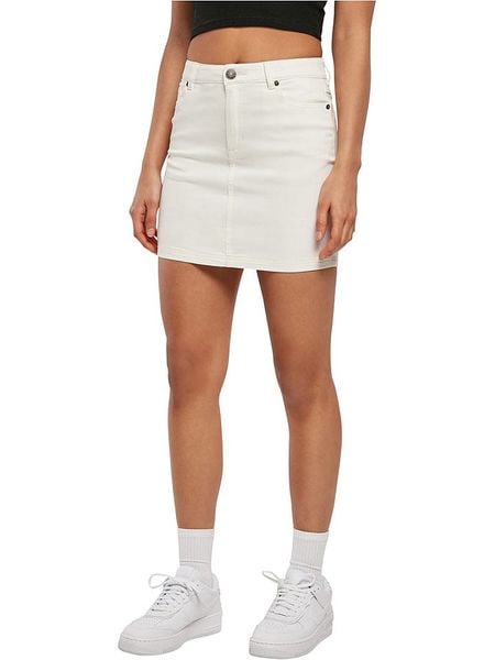 Urban Classics Dżinsowa spódnica w kolorze białym rozmiar: W33. Białe spódniczki damskie Urban Classics, z aplikacjami, z bawełny, klasyczne, z podwyższonym stanem, mini. Za 65.54 zł.