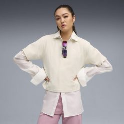 Damska koszulka polo PUMA Class o luźnym kroju PUMA Alpine Snow White. Białe bluzki damskie Puma, bez wzorów, bez ramiączek. Za 129.00 zł.