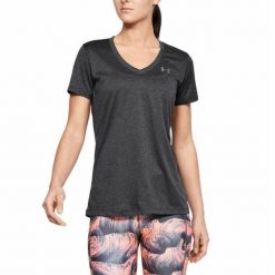 Koszulka treningowa damska Under Armour Tech Solid. Szare bluzki damskie Under Armour, bez wzorów, z poliesteru, sportowe, bez kołnierzyka, bez ramiączek. W wyprzedaży za 67.00 zł.