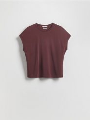 T-shirt z modalem - bordowy. Czerwone t-shirty damskie Reserved, l, bez wzorów, z dzianiny, bez kołnierzyka. W wyprzedaży za 45.99 zł.