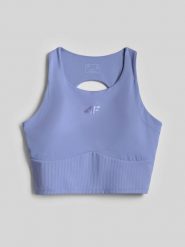 4F Crop top do jogi szybkoschnący damski - niebieski XS. Niebieskie topy damskie 4f, l, bez wzorów, z gumy, bez kołnierzyka. Za 119.99 zł.