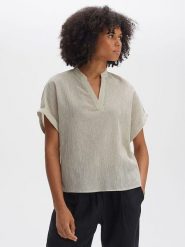 OPUS Bluzka w kolorze kremowym rozmiar: 36. Brązowe bluzki damskie Opus, bez wzorów, bez kołnierzyka, bez ramiączek. Za 143.99 zł.