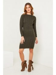 So Cachemire Sukienka "Alavie" w kolorze khaki rozmiar: L. Brązowe sukienki damskie So Cachemire, l, bez wzorów, z wełny, bez kołnierzyka, bez ramiączek, mini. Za 82.64 zł.