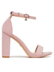 DeeZee Sandały E998-4 Różowy. Czerwone sandały damskie DeeZee, bez wzorów, z materiału, bez obcasa, na słupku. Za 129.99 zł.