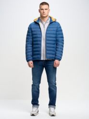 Kurtka męska pikowana z kapturem niebieska Acarf 402. Niebieskie kurtki treningowe męskie Big Star, l, bez wzorów. Za 359.99 zł.