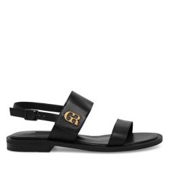 Sandały GINO ROSSI. Czarne sandały damskie Gino Rossi, bez wzorów, bez obcasa, na płaskiej podeszwie. Za 229.99 zł.