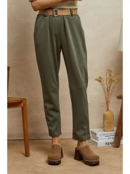 Plume Spodnie "Lavi" w kolorze khaki rozmiar: S. Brązowe spodnie materiałowe damskie Plume, bez wzorów, z materiału, z podwyższonym stanem. Za 127.35 zł.