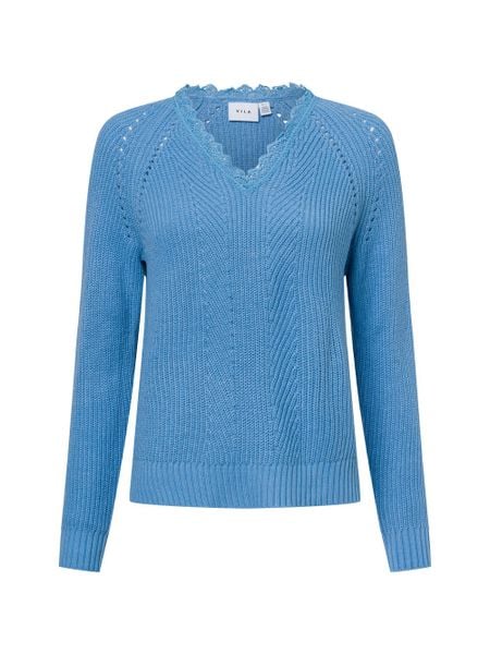 Vila sweter z dzianiny - Vioa Kobiety Sztuczne włókno niebieski, M. Niebieskie swetry klasyczne damskie Vila, m, z dzianiny, bez kołnierzyka. Za 159.95 zł.