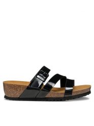 Geox Klapki D New Sthellae D551AA 000HH C9999 Czarny. Czarne klapki damskie Geox, bez wzorów, ze skóry, bez obcasa. Za 199.99 zł.