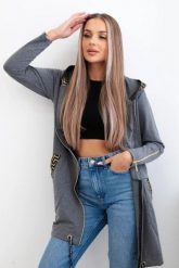 Bluza z ozdobną taśmą grafitowa. Szare bluzy z kapturem damskie KESI, l, z bawełny. Za 263.47 zł.