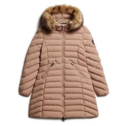 Średnia kurtka damska Superdry Fuji Faux Fur. Brązowe kurtki damskie Superdry., na zimę, l, bez wzorów, z materiału, bez kaptura. Za 630.40 zł.