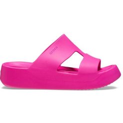 Klapki damskie sportowe Crocs GETAWAY PLATFORM H-STRAP. Czerwone klapki damskie Crocs, bez wzorów, bez obcasa. Za 169.00 zł.