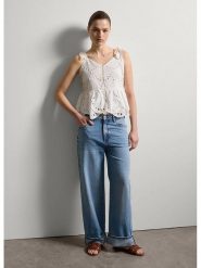 STEFANEL Bluzka w kolorze białym rozmiar: S. Białe bluzki damskie Stefanel, s, bez wzorów, z bawełny, bez kołnierzyka, bez ramiączek. Za 113.99 zł.