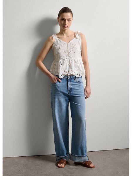 STEFANEL Bluzka w kolorze białym rozmiar: S. Białe bluzki damskie Stefanel, s, bez wzorów, z bawełny, bez kołnierzyka, bez ramiączek. Za 113.99 zł.