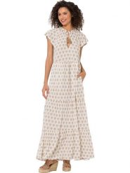 Heine Sukienka w kolorze kremowo-karmelowym rozmiar: 42. Brązowe sukienki damskie Heine, bez wzorów, z wiskozy, bez kołnierzyka, bez ramiączek, maxi. Za 121.80 zł.