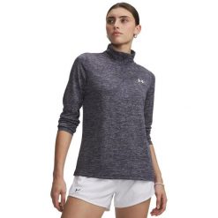 Damska techniczna bluzka z półzamkiem (Granatowa). Niebieskie bluzki sportowe damskie Under Armour, l, z materiału, bez kołnierzyka, bez ramiączek. Za 226.77 zł.