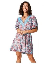 Aller Simplement Sukienka w kolorze błękitno-czerwonym rozmiar: 34/36. Czerwone sukienki damskie Aller Simplement, bez wzorów, bez kołnierzyka, bez ramiączek, mini. Za 56.99 zł.