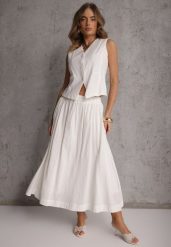 Biały Komplet z Bawełny Kamizelka i Spódnica o Rozkloszowanym Kroju Movenae. Białe kamizelki damskie Renee, m, z bawełny. Za 159.99 zł.