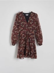 Sukienka mini z wiązaniem - wielobarwny. Sukienki damskie Reserved, l, bez wzorów, z tkaniny, bez kołnierzyka, bez ramiączek, mini, rozkloszowane. W wyprzedaży za 89.99 zł.