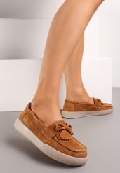 Brązowe Klasyczne Mokasyny ze Skóry Naturalnej z Kokardką Pristis. Brązowe mokasyny damskie Renee, ze skóry. Za 129.99 zł.