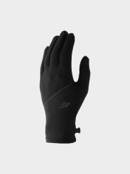 4F Rękawiczki dzianinowe Touch Screen uniseks - czarne L. Czarne rękawiczki damskie 4f, na jesień, bez wzorów, z dzianiny. W wyprzedaży za 39.99 zł.
