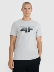 4F T-shirt regular z nadrukiem męski - szary M. Szare t-shirty męskie 4f, m, bez wzorów, z bawełny, bez kołnierzyka. Za 59.99 zł.