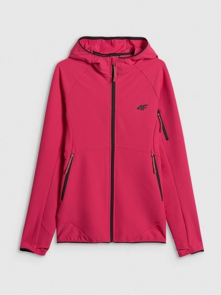 4F Kurtka softshell wiatroodporna damska - różowa S. Czerwone kurtki damskie 4f, l, bez wzorów, z softshellu, bez kaptura. Za 299.99 zł.