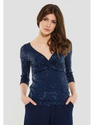 SWING Bluzka w kolorze granatowym rozmiar: 38. Niebieskie bluzki damskie Swing, bez wzorów, bez kołnierzyka, bez ramiączek. Za 200.13 zł.