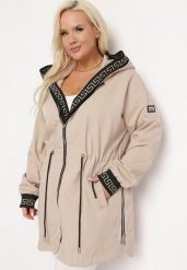 Beżowa Kurtka o Fasonie Parki z Metalicznym Wzorem na Kapturze i Rękawach Anelvi. Brązowe kurtki damskie Born2be, plus size, bez wzorów, z kapturem. Za 79.99 zł.