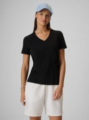 4F T-shirt regular gładki damski - czarny XXL. Czarne t-shirty damskie 4f, uniwersalny, bez wzorów, z materiału, bez kołnierzyka. Za 49.99 zł.