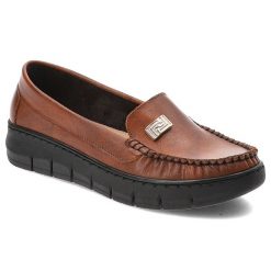 Brązowe Półbuty Armodo Modne Skórzane Obuwie Damskie. Brązowe półbuty damskie Armodo, z aplikacjami, ze skóry, eleganckie, bez obcasa. Za 349.00 zł.