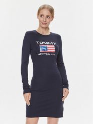 Tommy Jeans Sukienka codzienna DW0DW15889 Granatowy Slim Fit. Niebieskie sukienki damskie Tommy Jeans, na co dzień, xs, bez wzorów, z jeansu, bez kołnierzyka, bez ramiączek, proste. Za 249.99 zł.