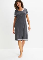 Koszula nocna z plisą guzikową i subtelną koronką. Szare koszule nocne damskie bonprix, bez wzorów, z koronki. Za 64.99 zł.