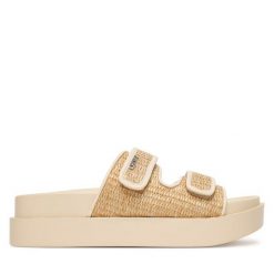 Klapki DKNY. Brązowe klapki damskie DKNY, bez wzorów, bez obcasa. Za 579.99 zł.