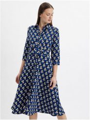 Orsay Sukienka w kolorze czarno-niebiesko-białym rozmiar: 36. Białe sukienki damskie ORSAY, bez wzorów, z tkaniny, bez kołnierzyka, bez ramiączek, midi. Za 87.95 zł.