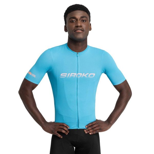 Męska koszulka rowerowa z krótkim rękawem z siateczki Kolarstwo Siroko M8 Env. Niebieskie t-shirty sportowe męskie SIROKO, na lato, m, z tkaniny, bez ramiączek, rowerowe. Za 254.00 zł.